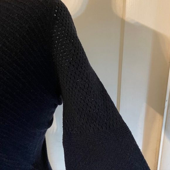 Diesel Black Wool Cotton Knit V-Neck Mesh Sleeve Womans Sweater Medium - Picture 8 of 8